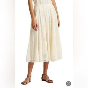 Ralph Lauren Cream Eyelet Midi Skirt NWT 8